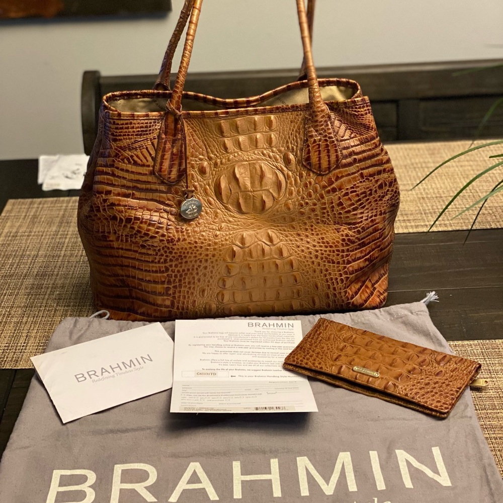 Brahmin Melbourne toasted almond anytime tote bag purse  Ady wallet dust bag